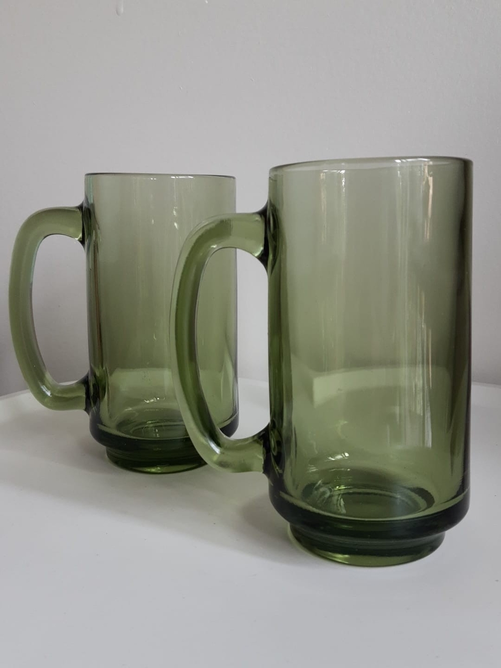70s Hazel Atlas Green Glass Beer Mugs - Set of 2